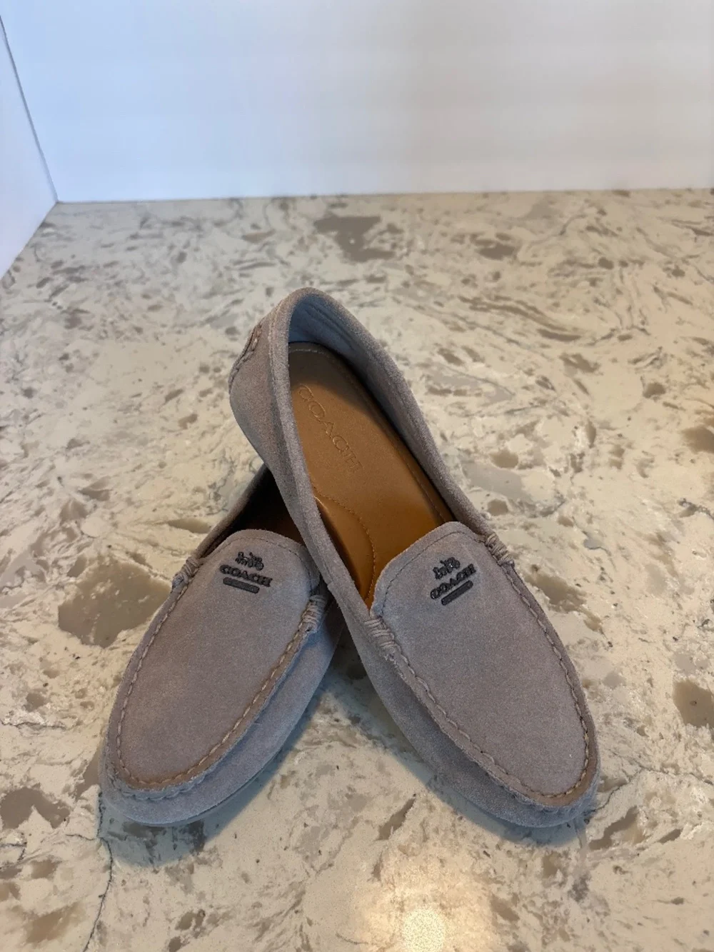 NWOT New Coach Mary Lock Up Gray Suede Driving Shoes Loafers 8.5 B